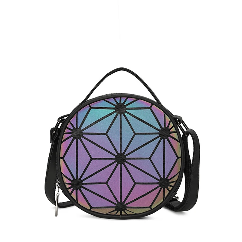 Brand luminous Women's shoulder bag Cute round Reflective geometric holographic bag for girls Party Crossbody bag ladies clutch