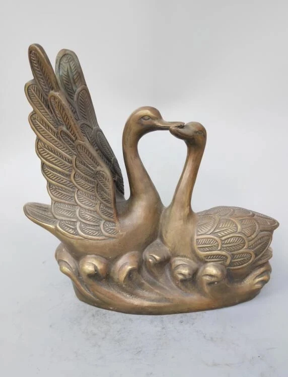 Chinese pure brass Two swans crafts statue