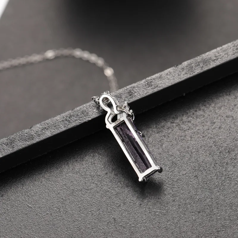 Real S925 Sterling Silver 45cm Necklace Pendant Women Lock Chain Purple Natural Amethyst Jewelry Colgante De Pierscionk Jewelry