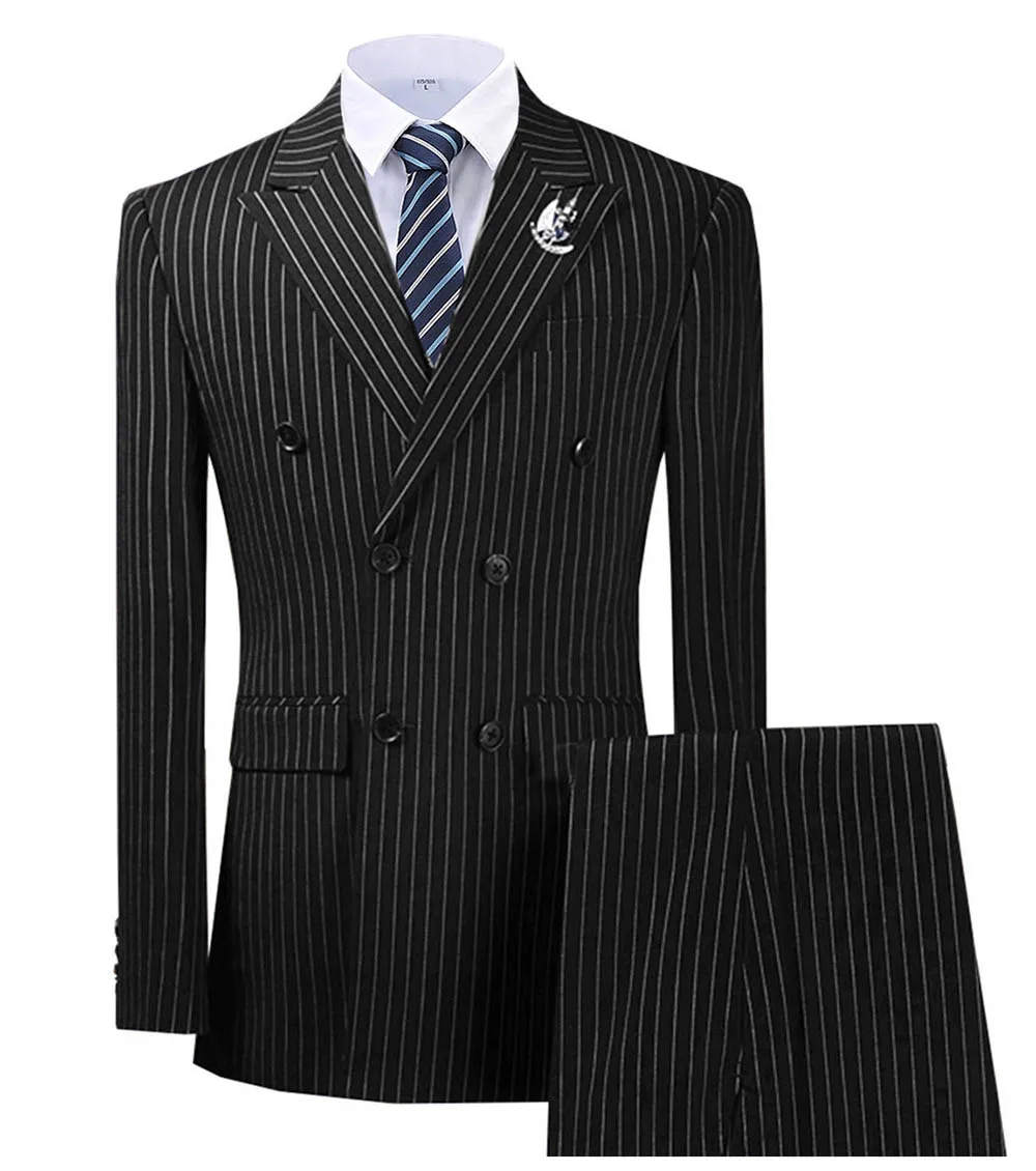 Suit Men's Striped  Suit Formal  Double Breasted  3 Pieces Regular Fit Tuxedo Business Suit for Wedding Groom(Blazer+Vest+Pants)