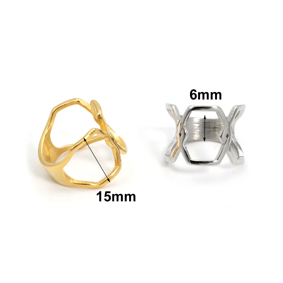 High Quality Simple Honeycomb Geometric Stainless Steel Fashion Finger Ring for Women Jewelry Party Gift