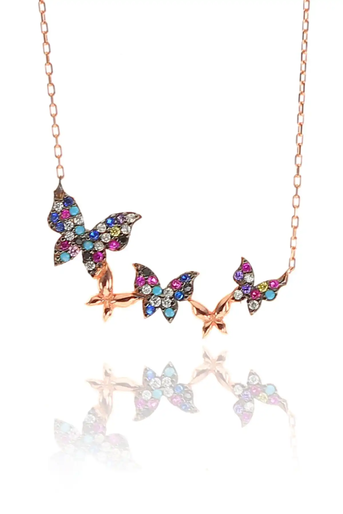 For women 925 Sterling Silver Colorful Stone Flying Butterflies Necklace Elegant Design Elegant Jewelry Accessory 2021 Trend Lovely Fashion Pure silver