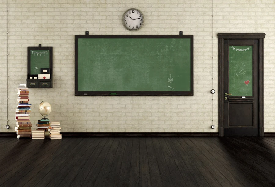 Laeacco ถ่ายภาพฉากหลังภายในชั้นไม้ห้องเรียนกำแพงอิฐปรับแต่งสำหรับการถ่ายภาพพื้นหลังสำหรับ Photo Studio