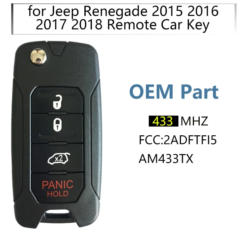 CN086031 4 Button Flip Key For Jeep Renegade 2015-2018 Remote Megamos AES Chip 433MHz 2ADFTFI5AM433TX