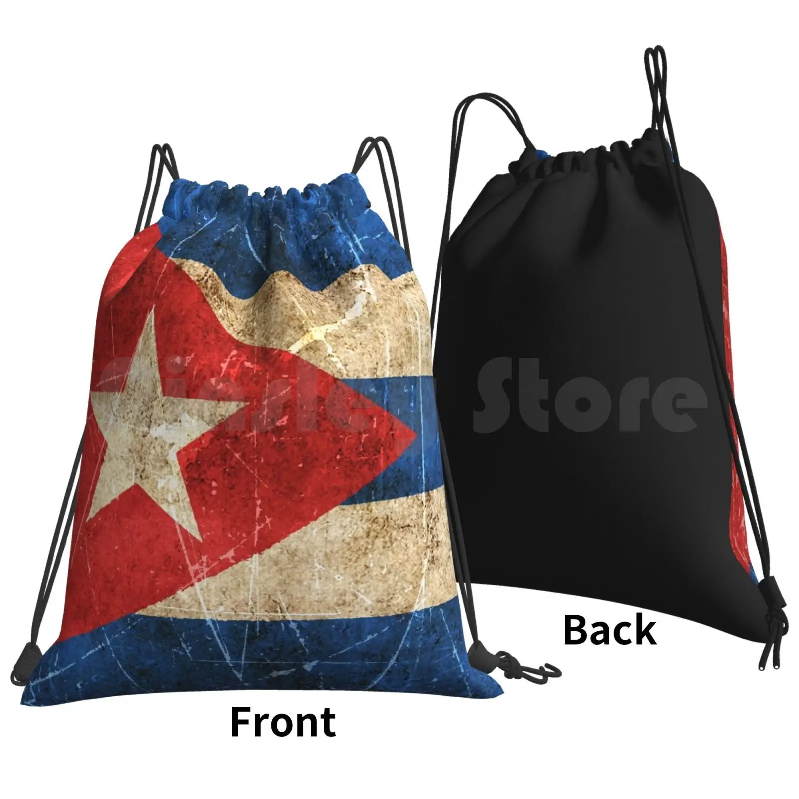 Vintage Aged And Scratched Cuban Flag Backpack Drawstring Bags Gym Bag Waterproof Cuba Flag Of Cuba Cuban Cuban Flag