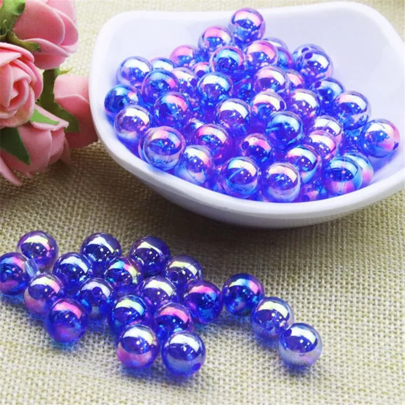 6/8/10mm AB Transparent Color Round Acrylic Bead Loose Spacer Beads for Making Bracelet Necklace Jewelry Accessories 100pcs