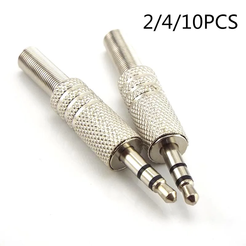 2/4/10PCS Metal 3.5mm 2 Ring 3 Poles Stereo Jack Plug Audio Connector Adapter Cable Solder Adapter Terminal with Spring