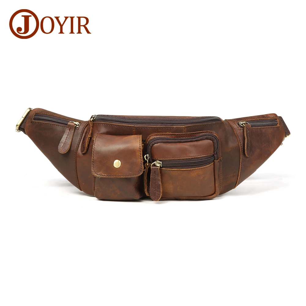 JOYIR Genuine Leather Waist Bag for Men Vintage Chest Pack Man Money Phone Belt Pouch Fanny Packs Sling Shoulder Bag Male