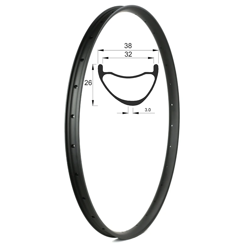 

29er or 27.5er 38mm Width 26mm Depth MTB Bike Circle Ring 29in 650B Asymmetric Mountain Bicycle Rim Tubeless Carbon Wheels UD AM