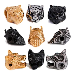 1PCS Charm Leopard Lion Beads For Making Bracelet Spacer Animal Big Hole Stainless Steel Beads Supplies Acessories