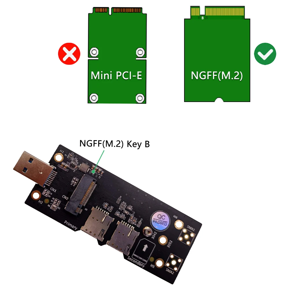 NGFF(M.2)  to USB 3.0 Adapter with Dual  NANO SIM card Slot for 3G/4G/5G Module