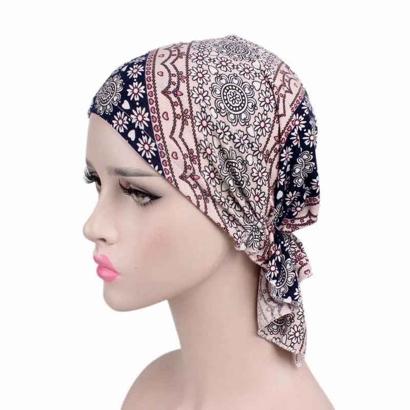 New high quality Women Stretchy Turban Cotton Beanie Pre Tied Scarf Head Scarf Chemo Hat Cancer Scarves Lady Hair accessories