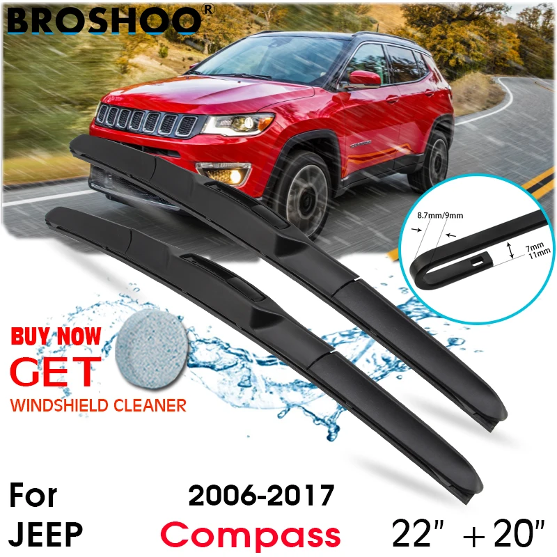 

Car Wiper Blade Front Window Windscreen Windshield Wipers Blades U J hook Auto Accessories For Jeep Compass 22"+20" 2006-2017