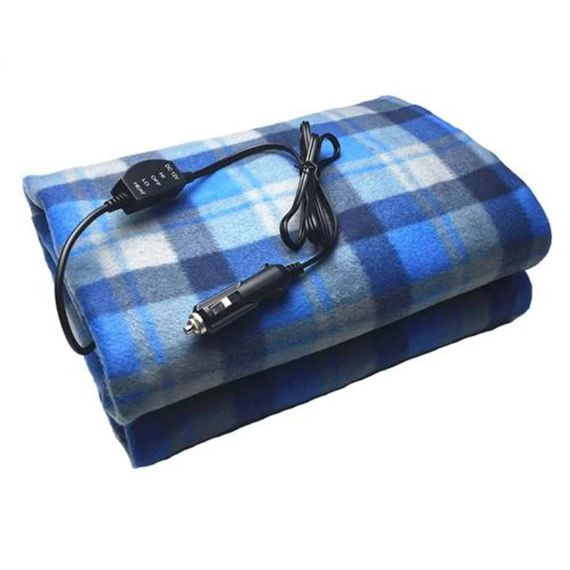 Electric Heating Blanket for Car, Universal Plush Quilt, Portable Fashion, Plaid Blanket for Home, Travel, Camping, 12V