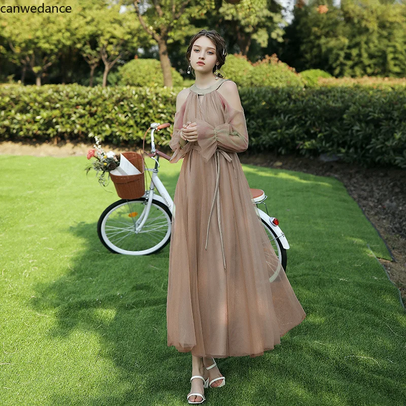 Custom Made Green Khaki Bridesmaid Dresses Halter Lace Up Wedding Party Graduation Dress Long Tulle Robes Women Prom Vestidos