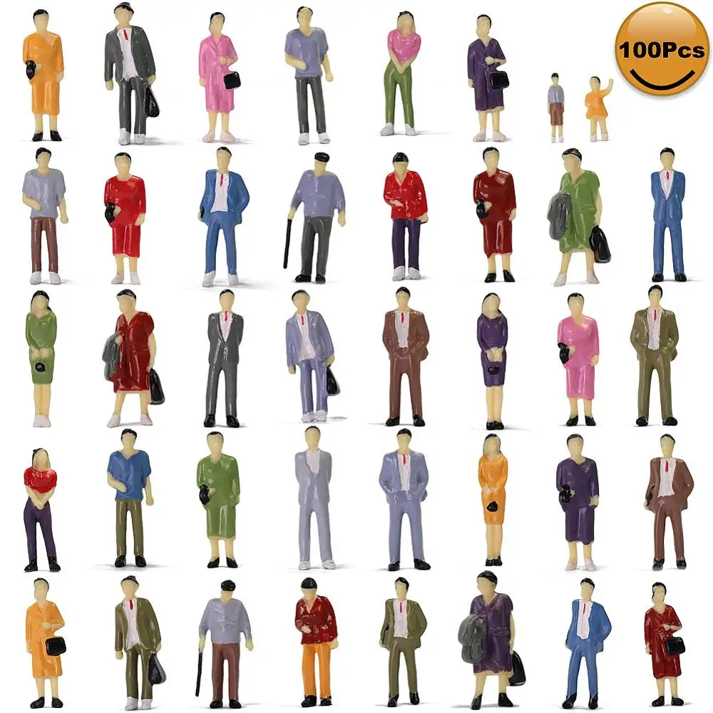 100pcs Model Trains O Scale All Standing Painted Figures 1:43 Painted Passengers People Model Railway 14 Different Poses P4311