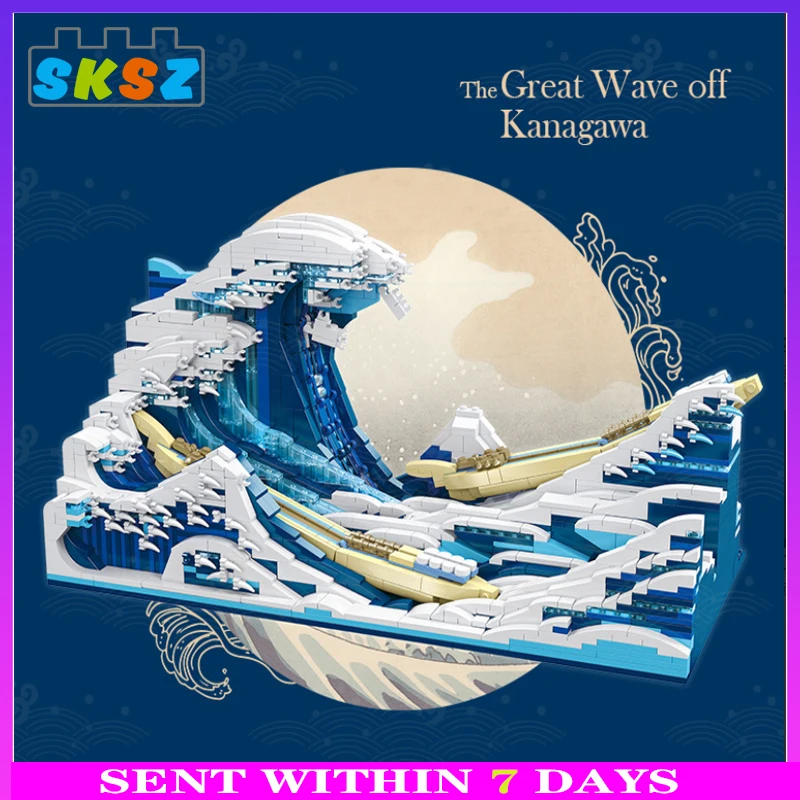 1830Pcs Pixel Art Mosaic Painting diy Building Block The Great Wave Off Kanagawa Masterpiece children Bricks Toys Kids moc Gift