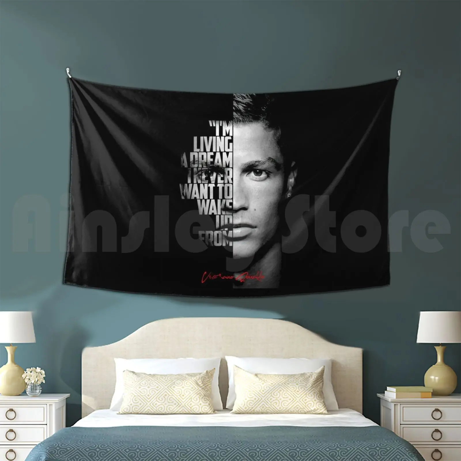 Black And White Quote. Tapestry Living Room Bedroom Ronaldo Portugal
