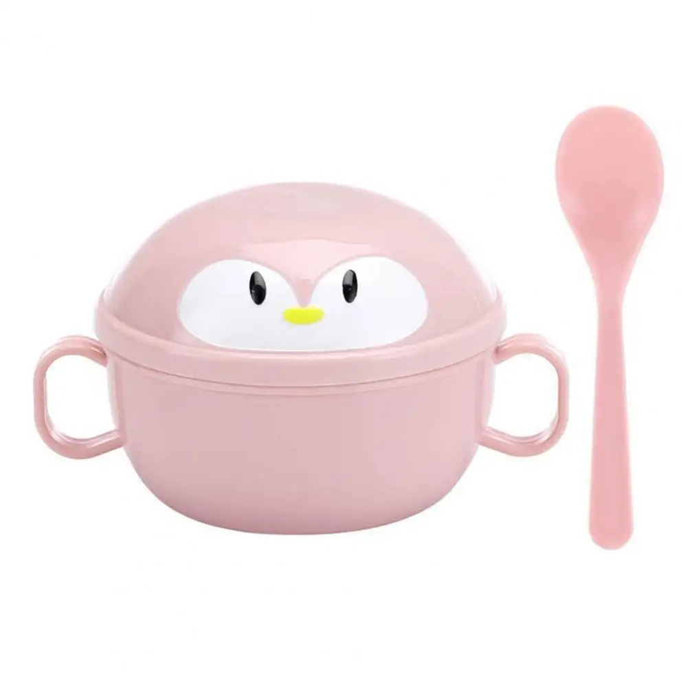 

Baby Bowl Non-slip Bottom Thermal Insulation Cartoon Penguin Children Feeding Dish Spoon Set Detachable Structure Tableware