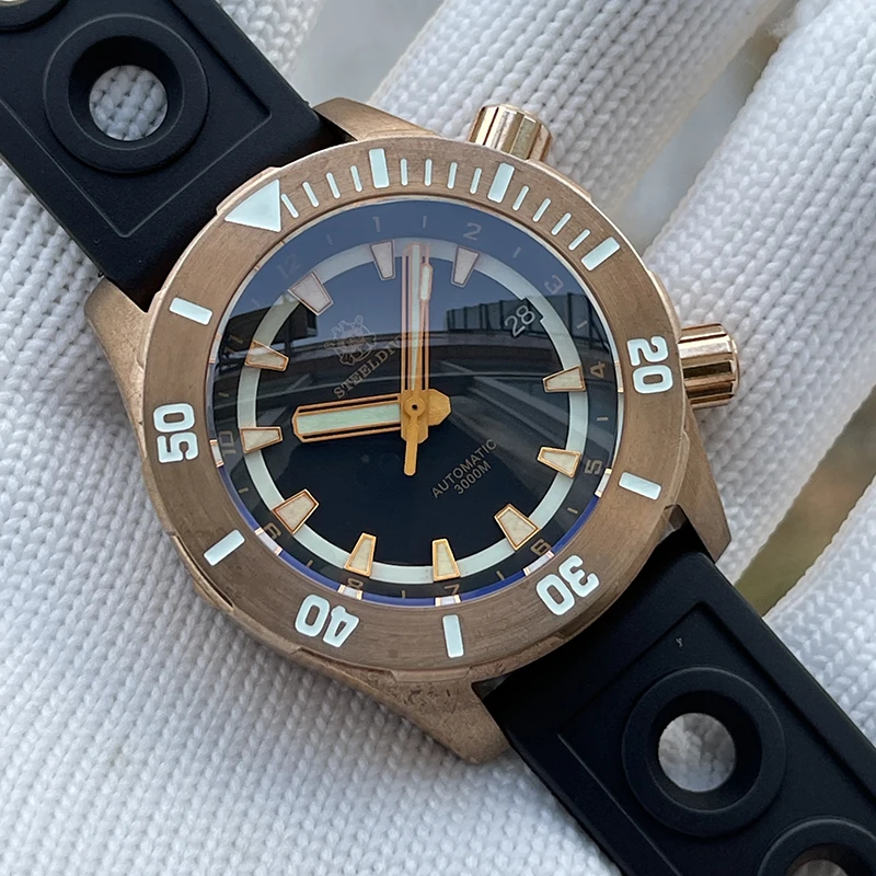 

Мужские электронные часы STEELDIVE, водонепроницаемые механические наручные часы с бронзовым сапфиром, глубина погружения 3000 м, NH35