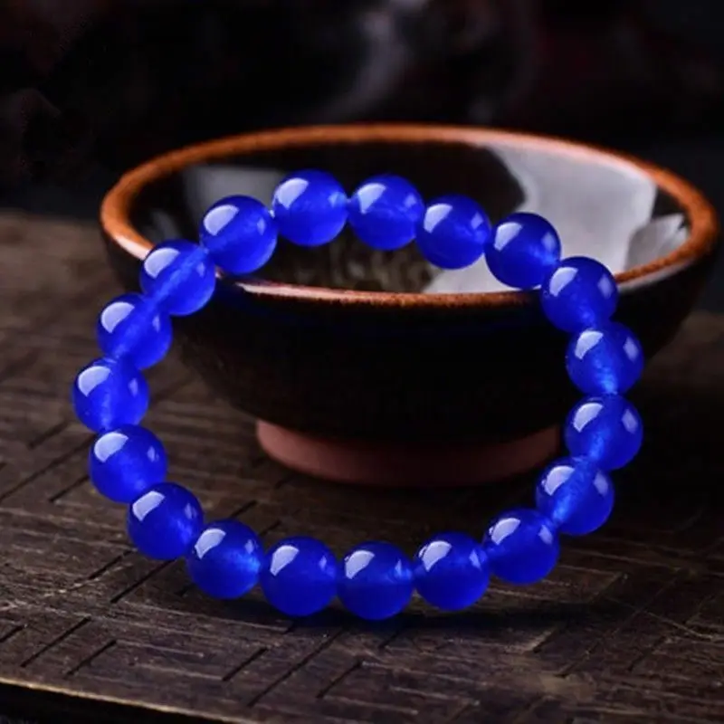 10mm Natural Blue Jade Round Gemstone Beads Stretch Bracelet