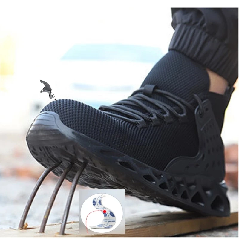 Men Safety Shoes with Metal Toe Indestructible Shoe Work Boots with Steel Toe Breathable Breathable Sneakers Work Shoes