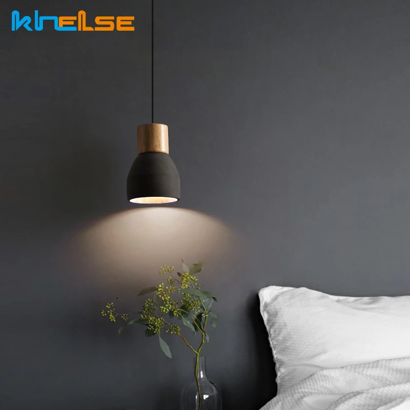 Nordic Concret Indoor Led Pendant Lamp Cement Wood Hanging Lights Fixture Vintage Loft Restaurant Bedroom Bar Cafe Aisle Lights