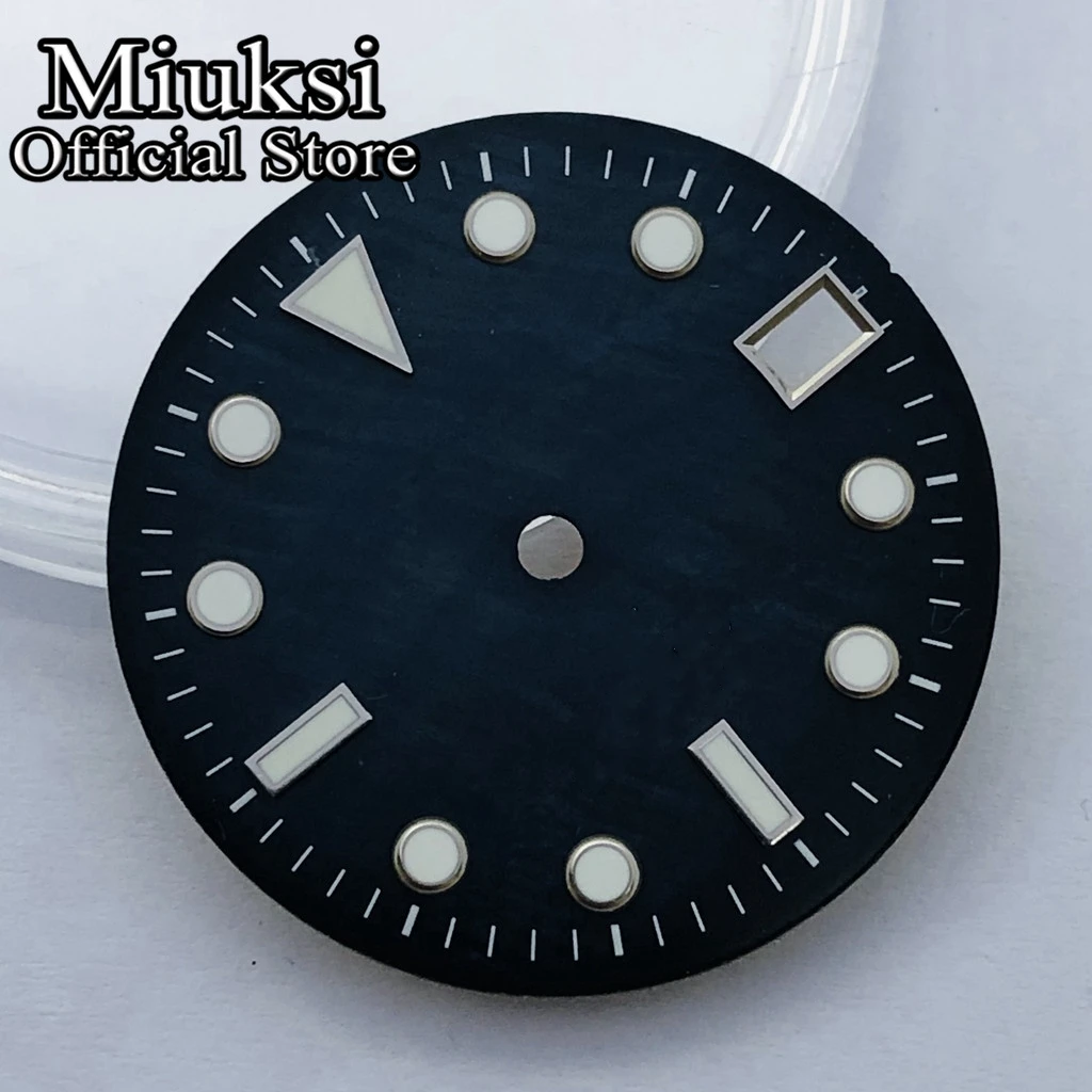 Miuksi 28.5mm shell dial black blue green white yellow watch dial luminous dial fit NH35 movement