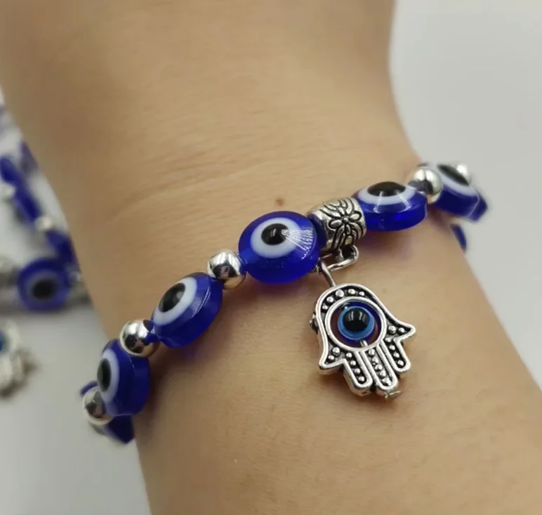 Lot 10pcs Fashion Evil Eye Beads Bracelets Wholesale Gift Turkish Fatima Hamsa Blue Evil Eye Beaded Charm Bracelets Protection