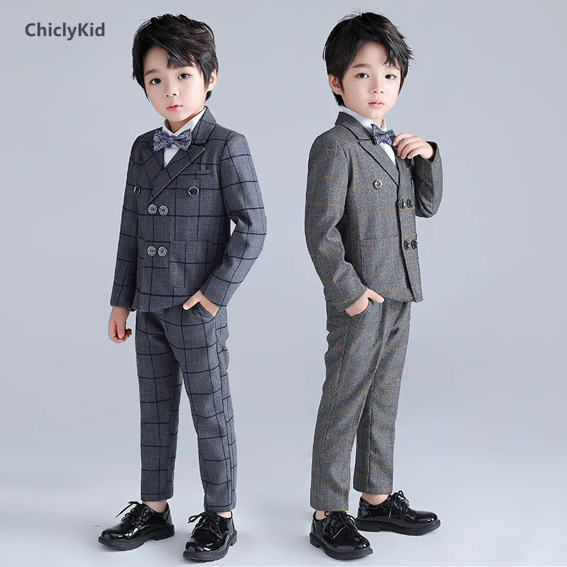 

Boys Plaid Tuxedo Suits Kids Double-breasted Formal Dress Wedding Clothes Sets Child Blazer Moring Coat Toddler Party Costumes