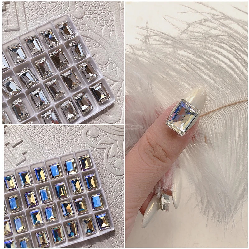 Rechthoekige Nail Art Strass Accessoires Scherpe Bodem Kristal K9 Glas Steen Mode 3D Vingernagel DIY Decoratie