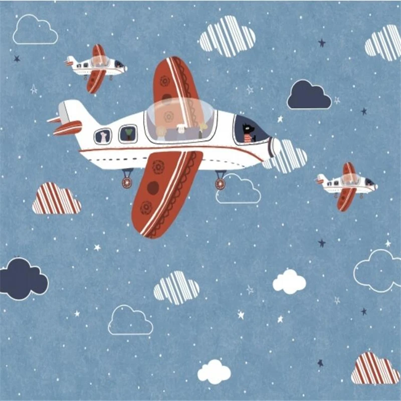 

beibehang Airplane cartoon wallpaper children's room seamless wall covering European boy bedroom 3D wallpaper for wall covering