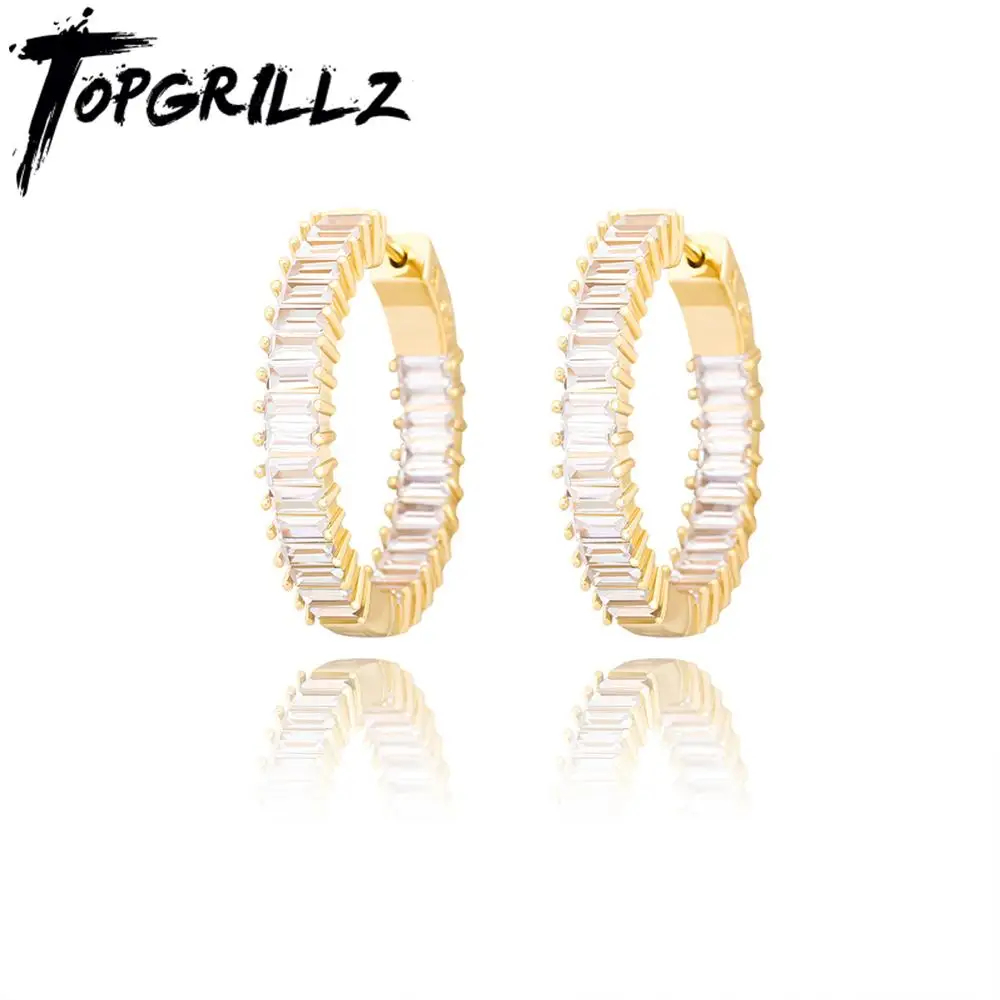 TOPGRILLZ Square Zirconia Earrings Round Earrings Iced Out Cubic Zirconia Earrings Hip Hop Fashion Jewelry Gift For Men Women