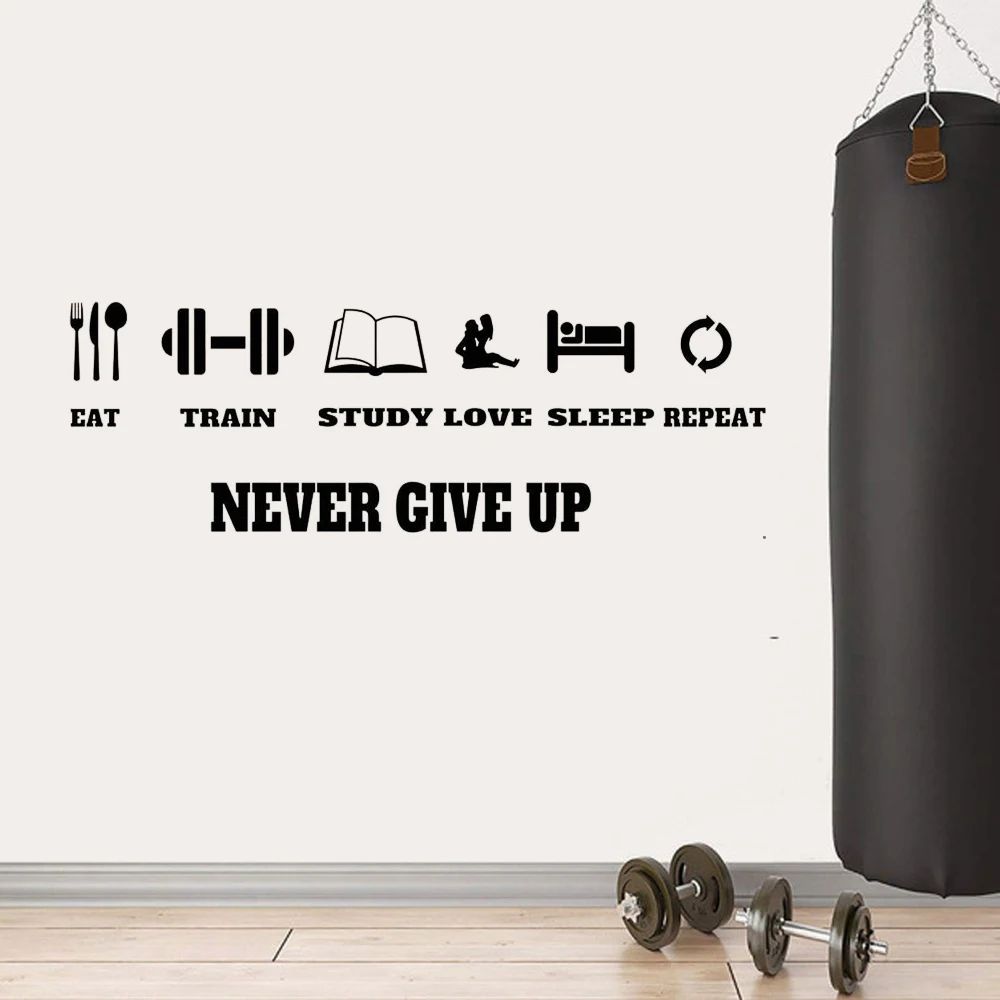 Gym Motivation Quote Vinyl Decal Never Give Up Workout Fitness Wall Sticker Sport Home Gym Interior Decor Murals