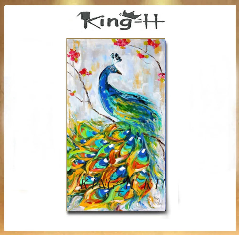 

Artist hand-painted quality beautiful peacock oil painting on the canvas of the tail I peacock wall decoration painting hotel so