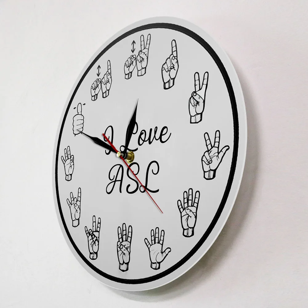 American Sign Language Numbers Wall Clock ASL Silent Clock Educational Decor Homeschool Classroom Teaching Aid for Telling Time