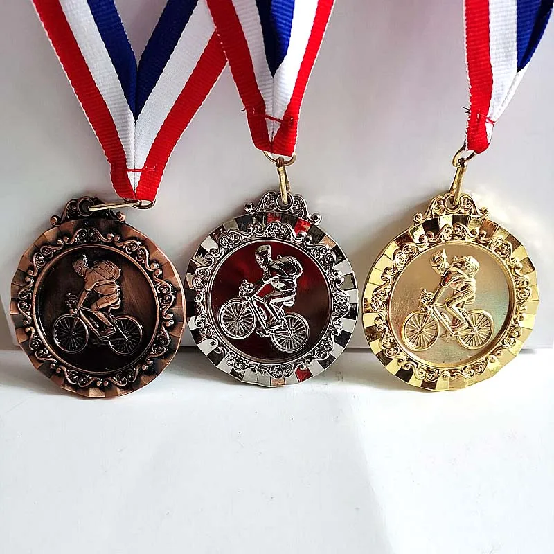 Cycling Medal Gold Color and Silver Color and Branze Color With Ribbon 6.5CM Bicycle Medal