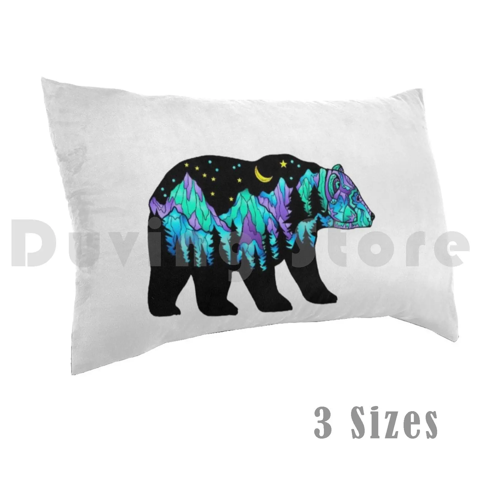 Funda de almohada Bear Big Dipper púrpura y verde, oso grande, oso de montaña, oso lunar, oso, arte, barba, cachorro