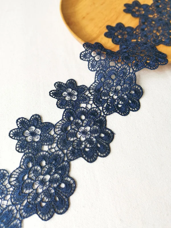 Exquisite Royal Blue Soluble Lace Guipure Cotton Fabric Embroidered Flowers Lace Ribbon Trim DIY Handmade Bags Cloth Lace Decor