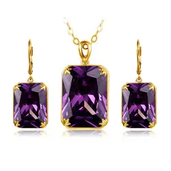 Szjinao Real 925 Sterling Silver Handmade Fine Jewellery 14K Gold Amethyst Gemstone Jewelry Set With Earring Pendant Necklace