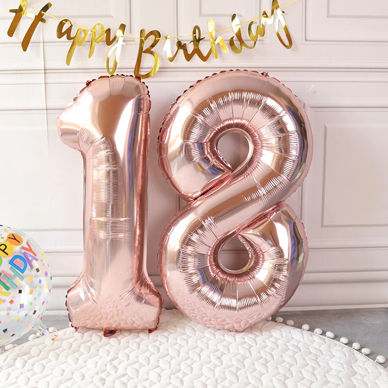 Rose Gold Balloons Number 16 18 21 30 40 50 Foil Balloon Happy Birthday Decoration Anniversary Party Decor Baby Shower New Year