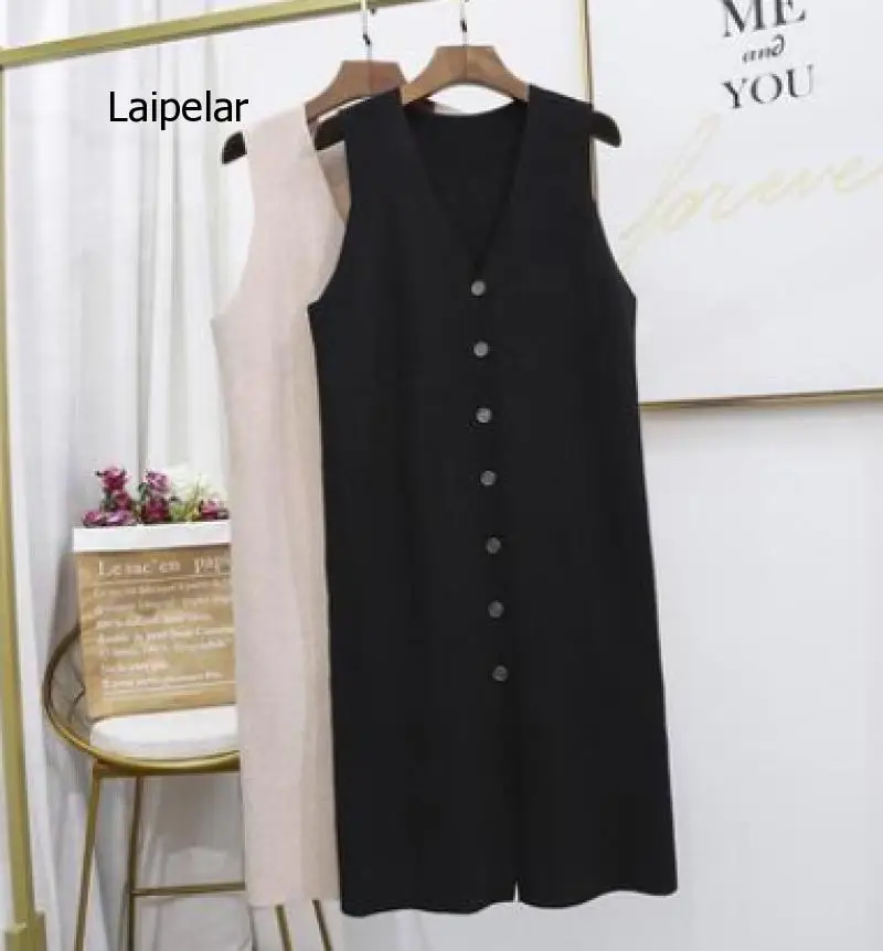 Elegant knitted waistcoat V neck sleeveless long vest women  jacket outwear ladies korean streetwear waist vest colete feminino