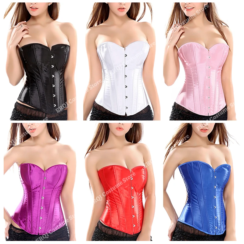 Black Bustier Corset Women Satin Vintage Corset Top Plus Size White Victorian Corset Costume for Wedding Green Purple Gold Red