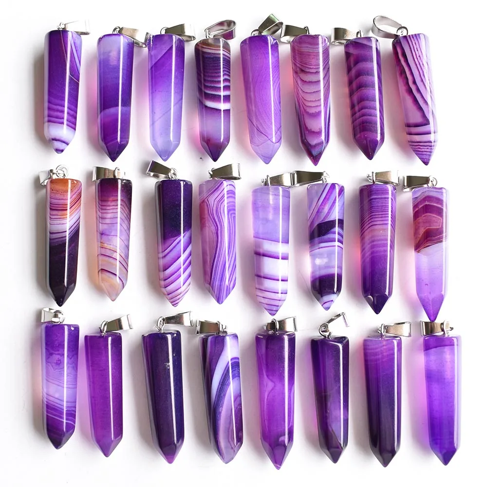 Wholesale 24pcs/lot high quality mixed Stripe onyx pillar shape point Chakra charms pendants for jewelry making free shipping