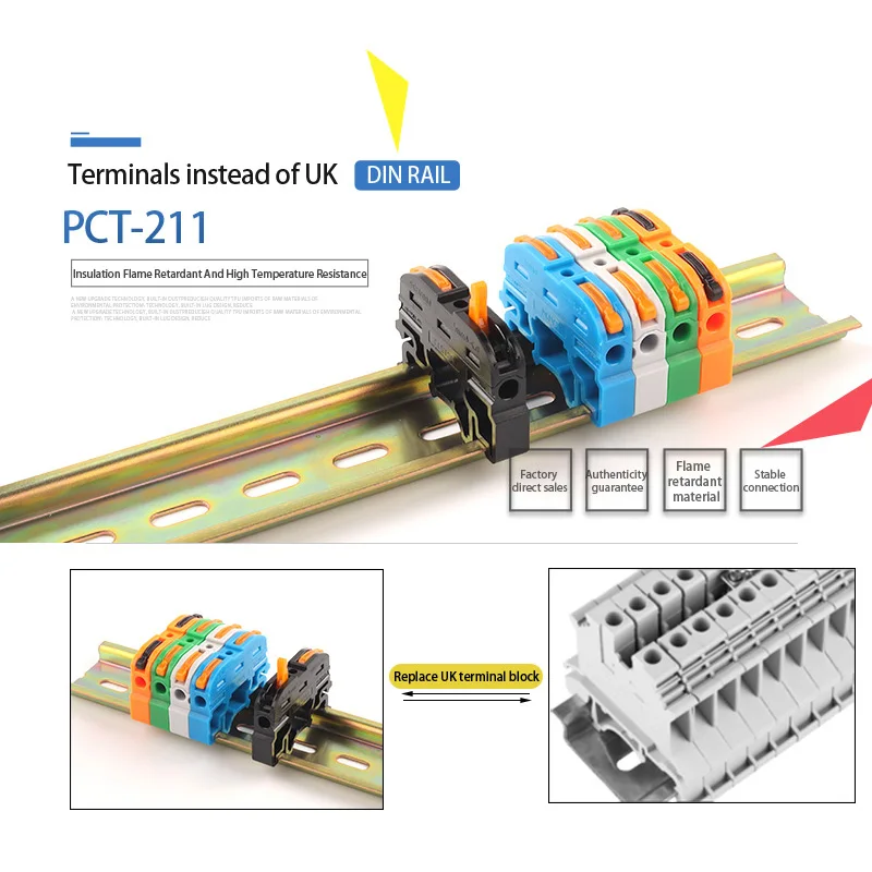 10 PCS Din Rail Type Quick Wire Connector 211 Compact Splicing Conductor Cable Terminal Block Instead Of UK 2.5B Wiring Conector