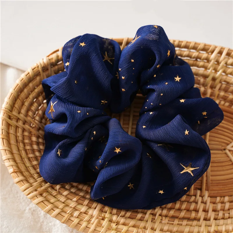 2021 Hot Sale Women Gold Star Hair Bands Solid Color Scrunchies Hair rope Headwear Girls Hair Ties Accessories Ponytail Holder