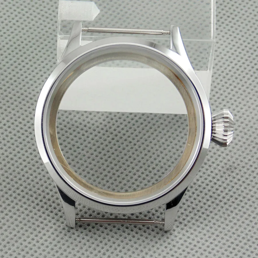 43mm silver case sapphire glass  watch case fit ST36 ETA 6497-1/ 6497-2 /6498 movenent