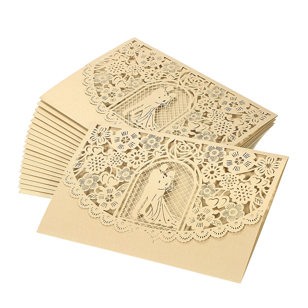 

20PCS Wedding Invitation Card Cover Pearl Paper Laser Cut Bridal Bridegroom Invitation Cards Wedding Anniversary Party Supplies