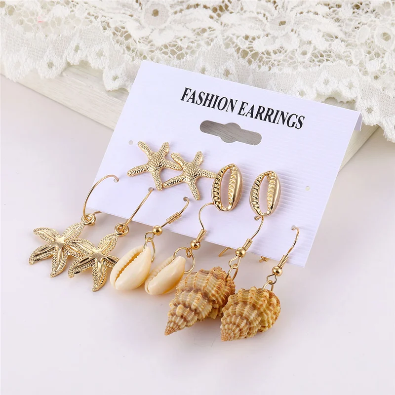 Fashion Women\'s Earrings Set Long Tassel Shell Earrings For Women Boho Dangle Earring Geometric Jewelry Female Pearl Earrings