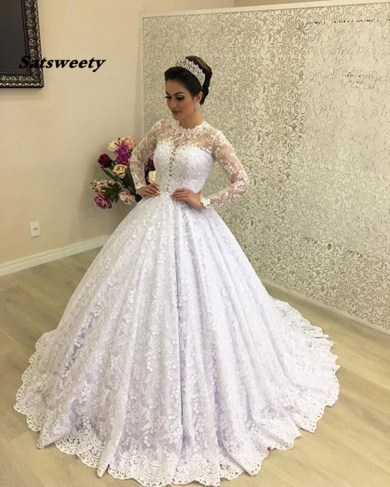 Robe De Mariee Ball Gown Lace Wedding Dress Long Sleeves Vestido De Noiva 2022 Bride Dress Luxury Bridal Gowns